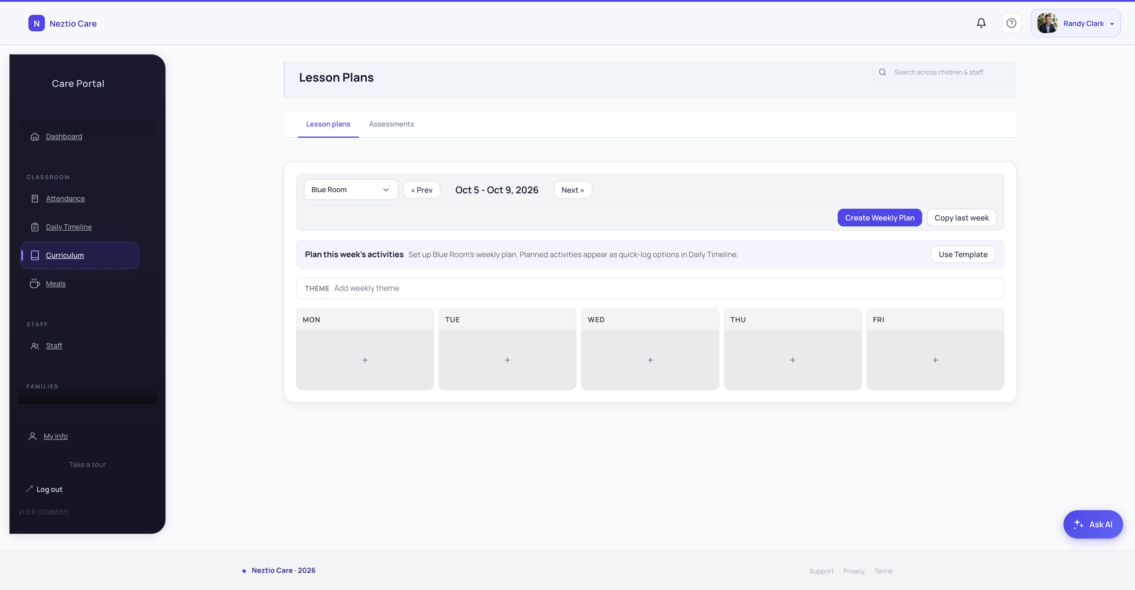 Lesson planning and daily schedule management in Neztio